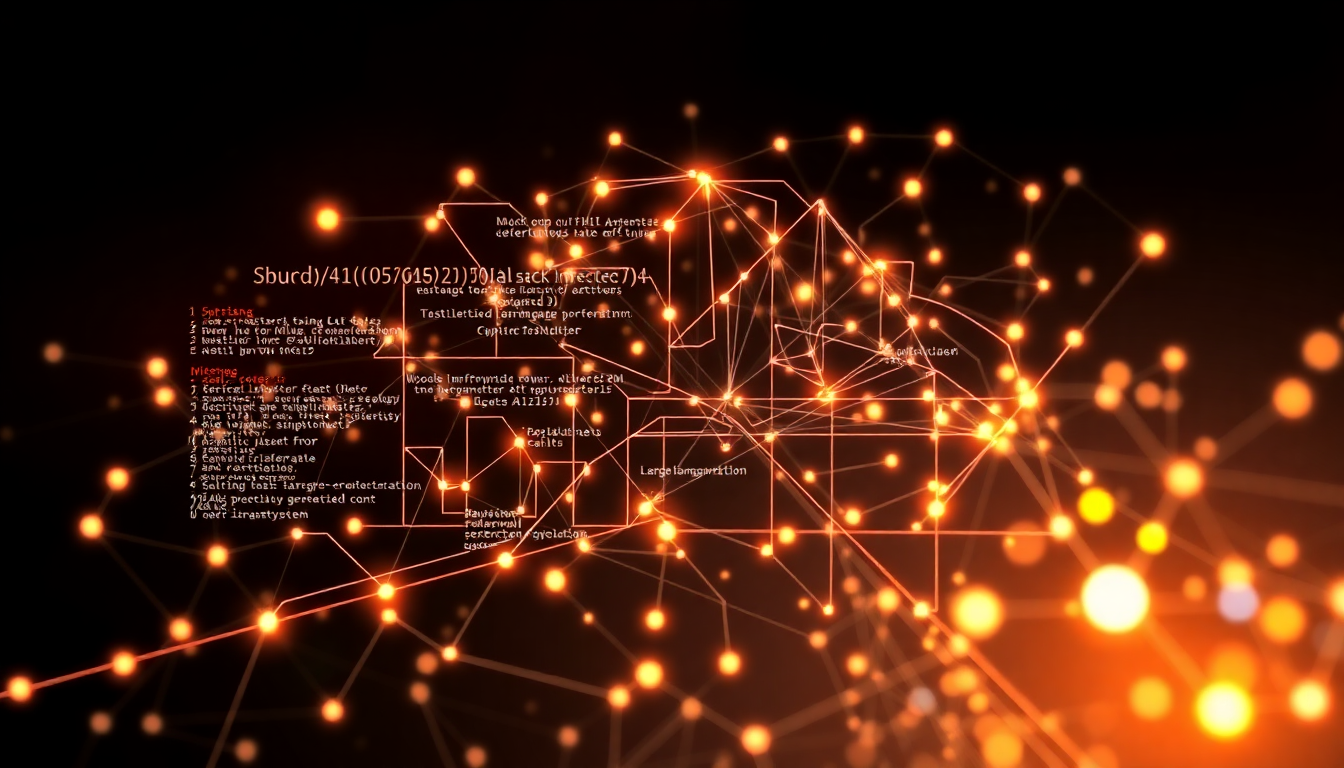 2026년 AI 에이전트 구축을 위한 핵심 기술 스택을 시각적으로 표현한 추상적인 이미지. 파이썬 코드, 데이터 파이프라인, LLM, RAG 및 멀티 에이전트 시스템의 상호 연결된 요소를 보여준다.