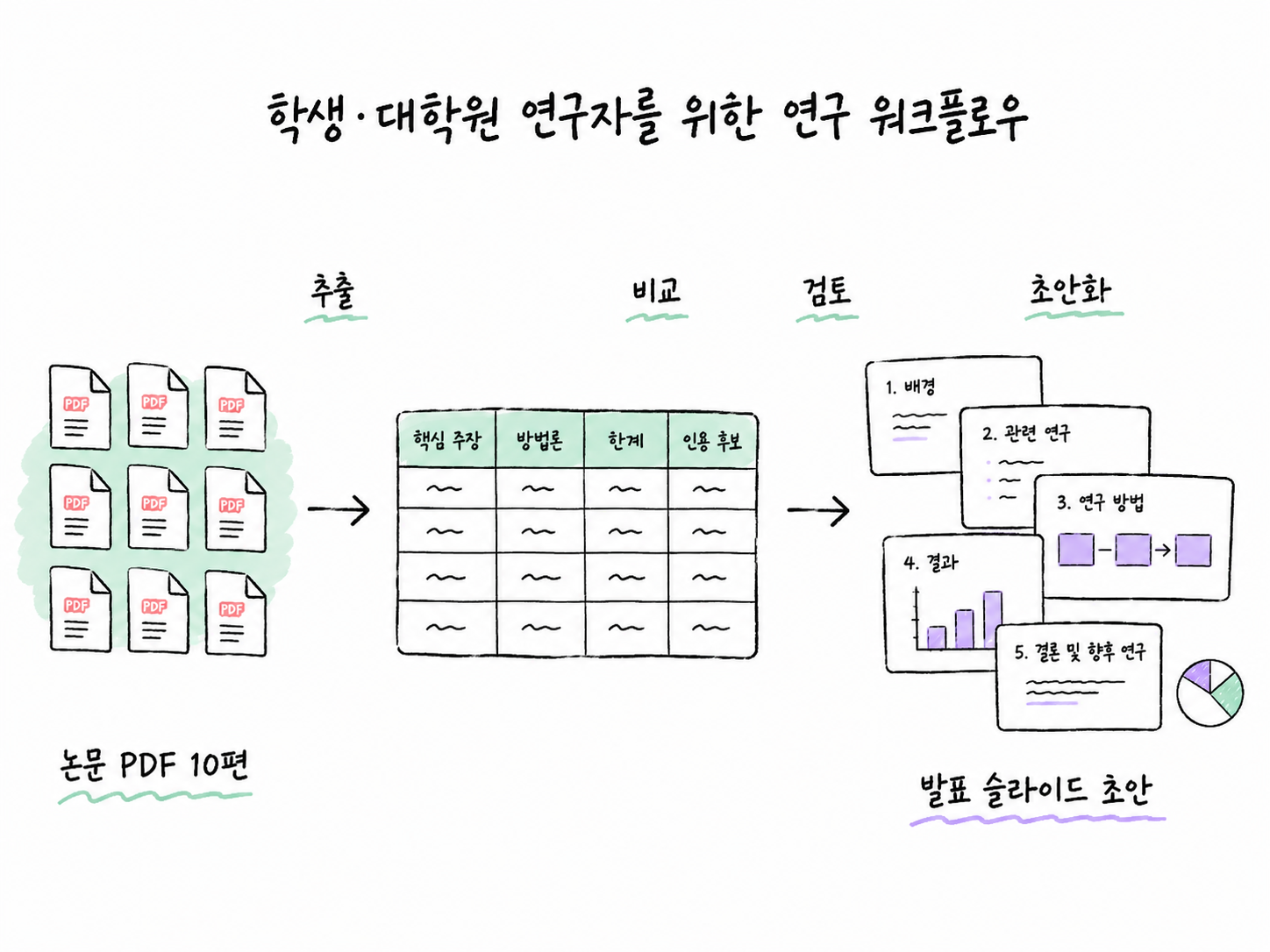 논문 PDF 묶음을 요약표와 발표자료 초안으로 바꾸는 연구 워크플로